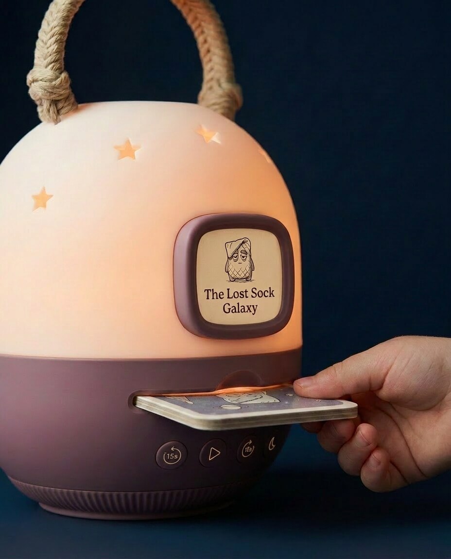 A child slides a Dream Card into the Dream Lantern